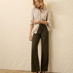 Faherty Stretch Terry Patch Pocket High Rise Wide Leg Pant - Forest Olive